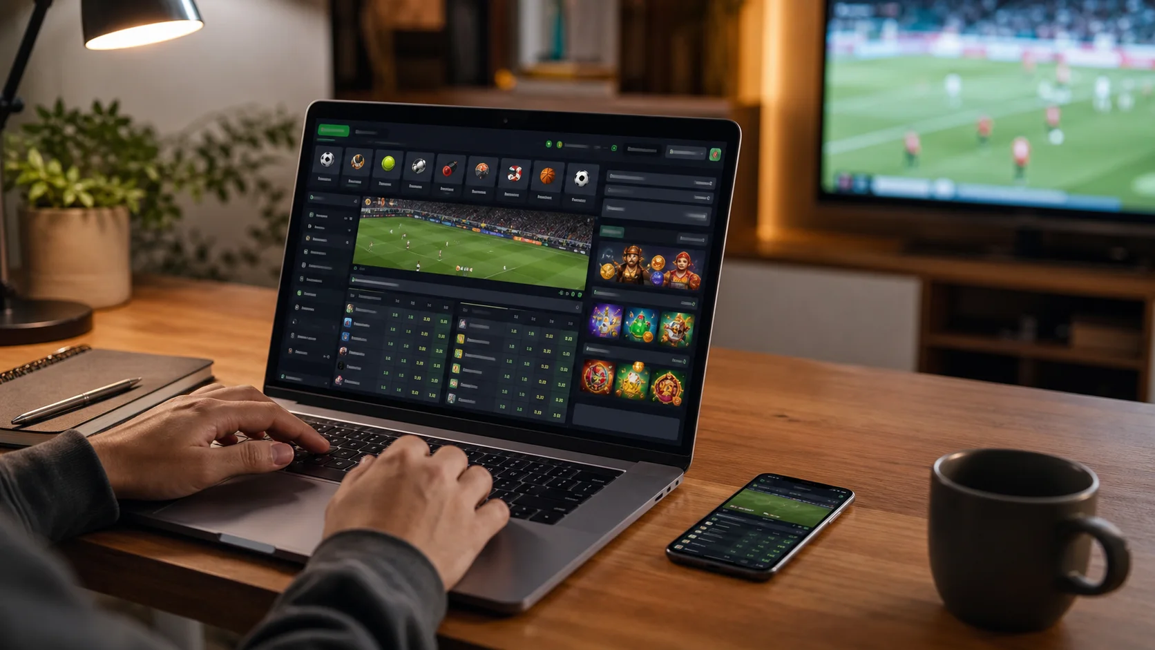 Plataforma luckia em notebook e celular com apostas esportivas e cassino online